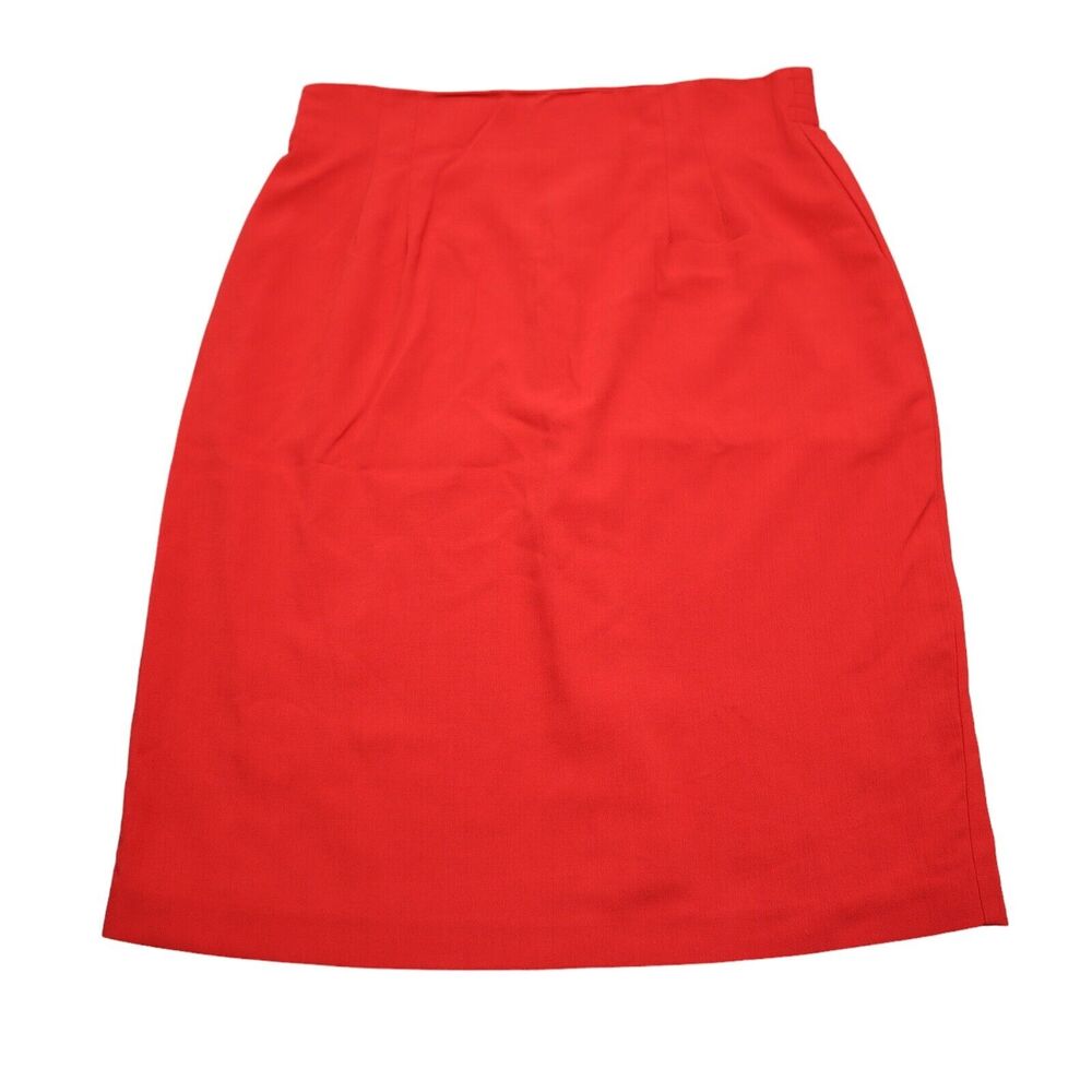 Modiano Skirt Womens 14 Red Flat Front Elastic Side Waist Back Slit Pencil Cut